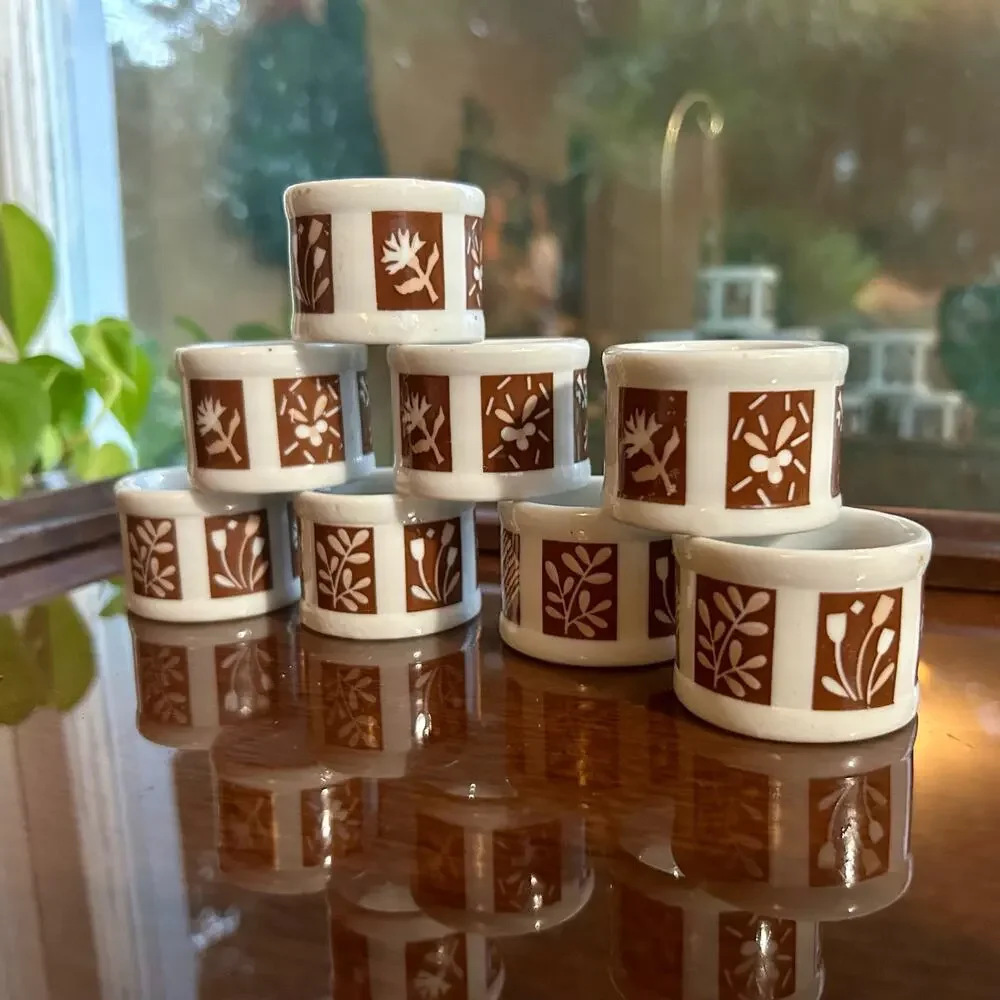 Vintage Town and Country Linen Corp Floral Porcelain Napkin Rings Set of 8